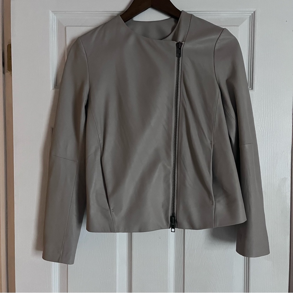 Vince Cross Front Dove Gray Washed-Leather Jacket - Picture 4 of 11